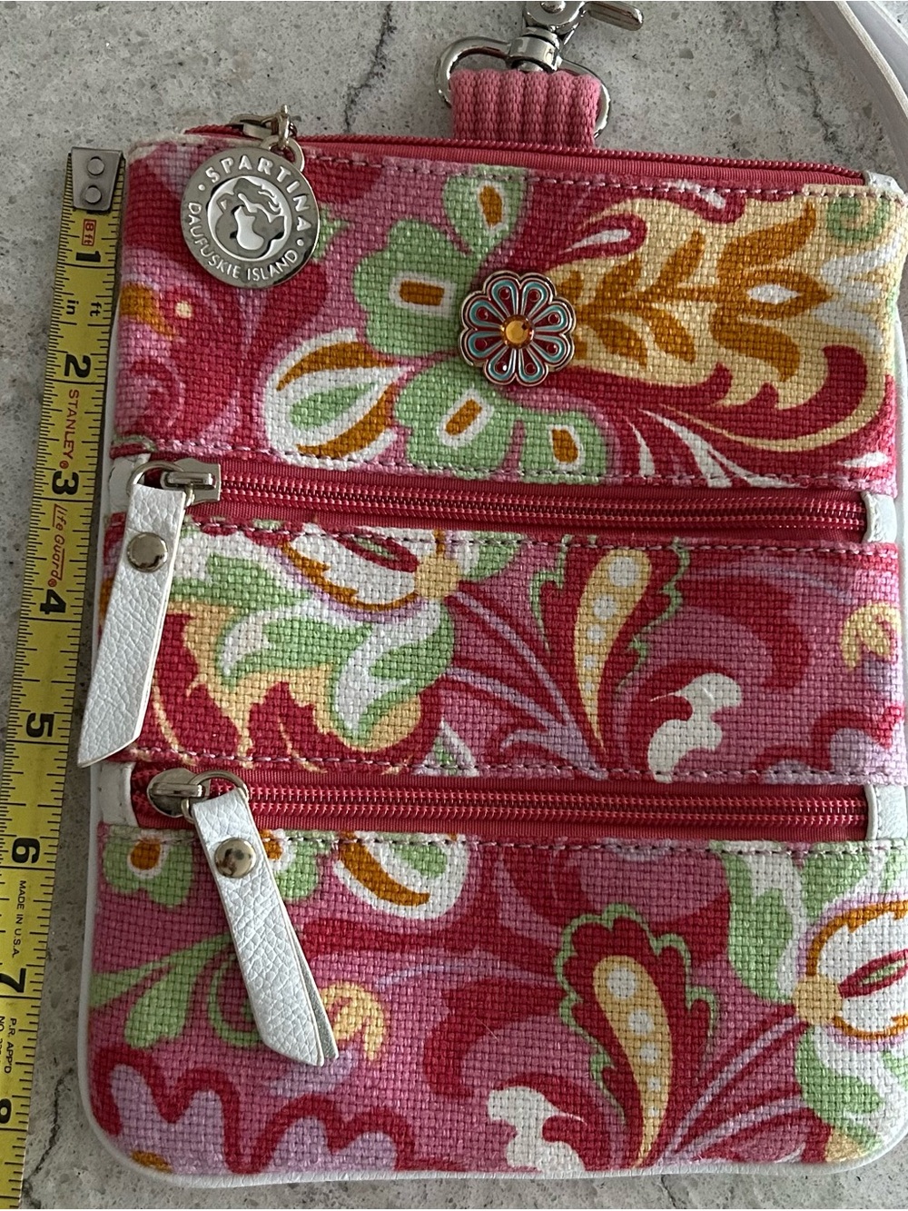 Spartina 449 Pink Floral Canvas Zip Charm Pouch